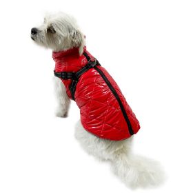 Water Resistant Puffy Vest with Built-In Harness (Color: Red, size: XS)