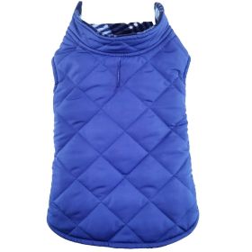 Reversible Fleece Lined Puffer Dog Coat (Color: Blue Plaid, size: 3X-Large)