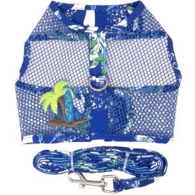 Cool Mesh Dog Harness with Leash (Color: Ocean Blue and Palms, size: large)