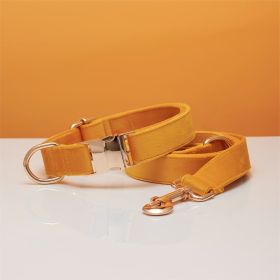 Multiple Colour Velvet Personalise Dog Collar Leash Set With Bow (Option: Yellow set-M)