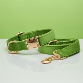 Multiple Colour Velvet Personalise Dog Collar Leash Set With Bow (Option: Green set-M)