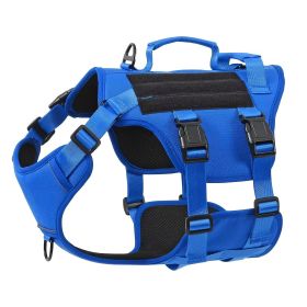 Heat-resistant Durable Nylon Tactical Service Dog Harness, Adjustable No-pull Reflective Vest With Dual Handles For Large Dogs (Option: Blue-L)